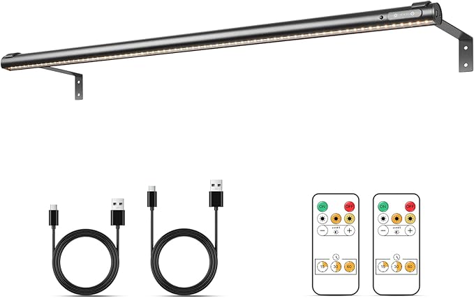 Wireless Picture Light, Battery Operated LED Painting Lights with Remote Control, Dimmable, Timer for Art Frame (Black-31.5inch)