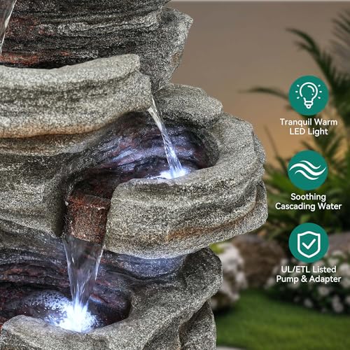 6 Tier Rock Outdoor Water Fountain with LED Lights