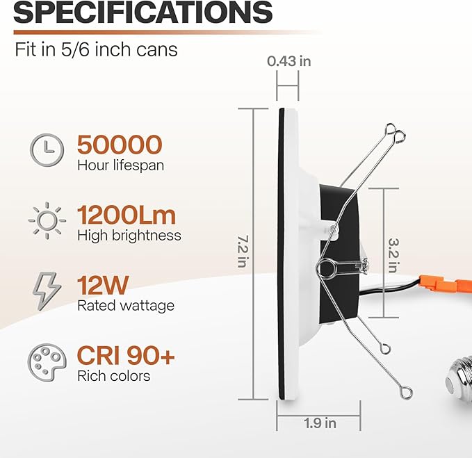 1 Pack Black 5/6 Inch LED Can Lights with Night Light, 5CCT Retrofit Recessed Lighting Selectable 2700K-6000K Dimmable, 12W=75W, 1200LM Downlight with Metal Smooth Trim-ETL and Energy Star