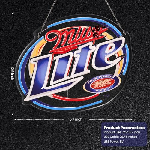 Mille Lite Neon Sign LED Beer Light for Home Bar Man Cave Wall Decor (Blue Red)