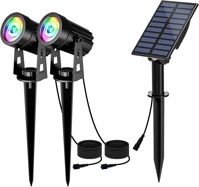 T-SUN Solar Spotlights, 2-in-1 RGB Solar Landscape Spotlights Outdoor Waterproof, Auto ON/Off Dual Head LED Lights for Garden, Yard, Halloween, Christmas Decor(RGB)