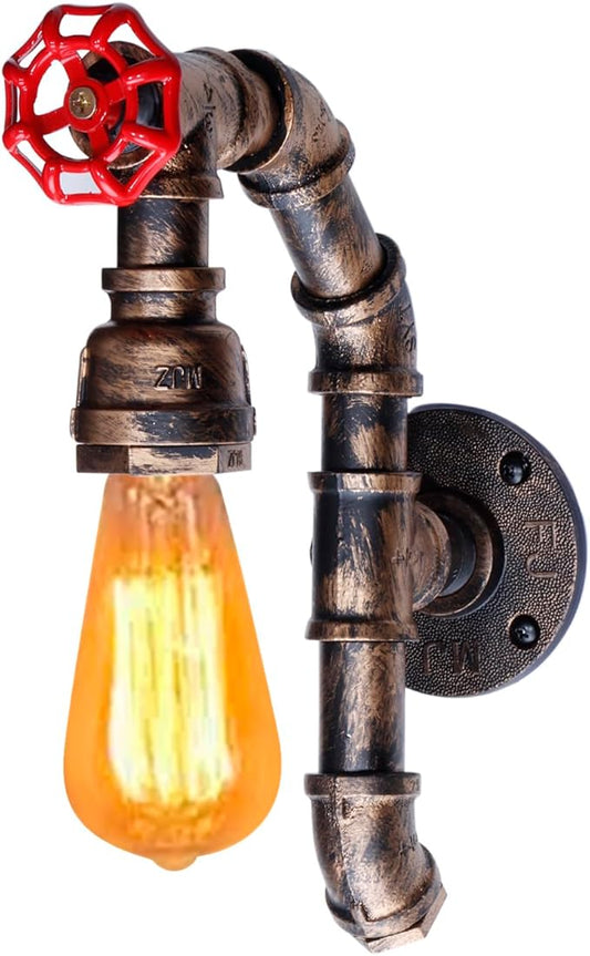 XEYOU Retro Wall lamp Vintage Industrial Steampunk Wall Sconce with Switch Metal Water Pipe Wall Mounted Light Fixture E26 Edison Bulb for Cafe Bar Restaurant Bedroom Livingroom