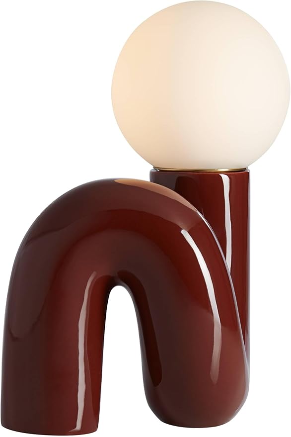 360 Lighting Fondant 11 3/4" Small Mid Century Modern Accent Table Lamp Chocolate Brown Ceramic Single Glass White Shade Living Room Bedroom Bedside Nightstand House Office Home