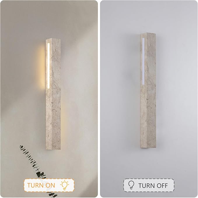 Rectangle Yellow Travertine Wall Sconce, Japanese Style Wabi-sabi Art Decor LED Lighting Fixtures, Vintage Long Marble Wall Light, Natural Stone Wall Lamp for Bedroom Hallway Hallway