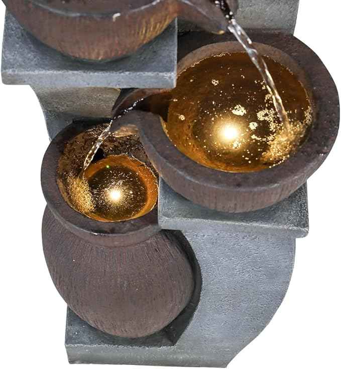 SunJet 4-Tier Outdoor Water Fountain Resin Waterfall Fountains Decor with LED Lighting Natural Polyresin Looking Stone Decor for Garden Patio Fold Court Yard Deck 11.4" L x 11.8" W x 32.8" H