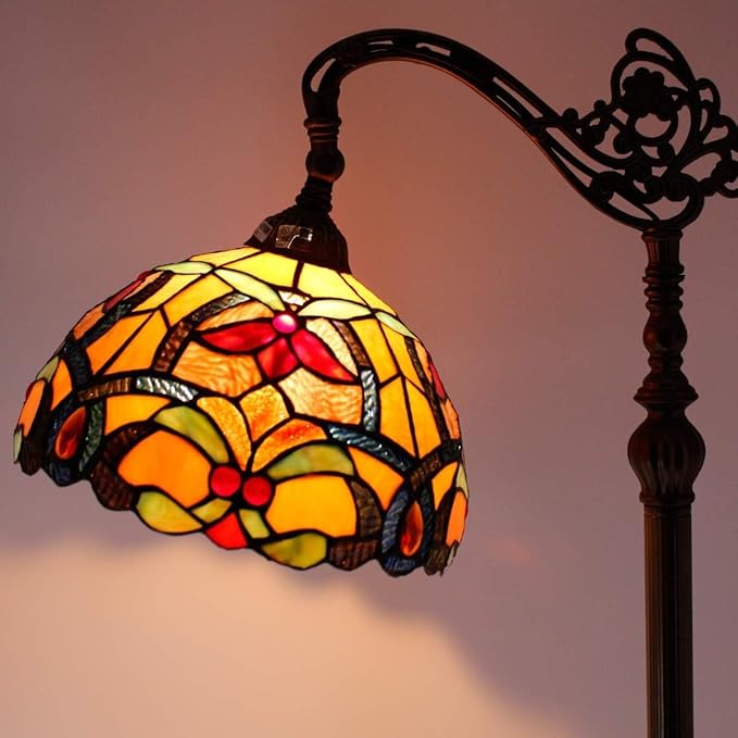 Tiffany Lamp Shade Replacement 12X6 Inch Stained Glass Lampshade Only 1-5/8-Inch Fitter Opening for Arched Floor Lamp, Torchiere Lamp, Pendant Light (Orange Yello)