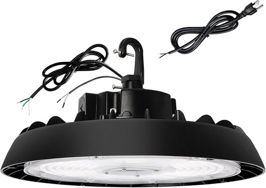 UFO Led High Bay Light, 150/200/240W, Up to 33600LM, 2CCT 4000K/5000K, 0-10V Dimmable High Bay Led Shop Lights for Barn Gym Factory Warehouse,6' Cable Selectable, UL & DLC Listed