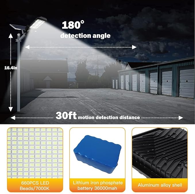 600W Solar Flood Street Lights Outdoor,Solar Security Lights 30000 Lumens Dusk to Dawn Solar Powered Led Lighting IP66 Waterproof Pole Light with Motion Sensor for Parking Lot,Stadium,Garden,Yard