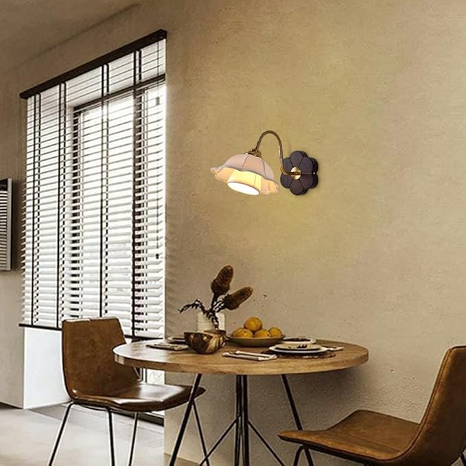 French Art Wall Light Fixture Nordic Walnut Wood Wall Sconce with White Double Layer Fabric Shade, Wabi Sabi Japanese Style Home Deco Lighting Fixture Gold Retro Indoor Hardwired Sconces