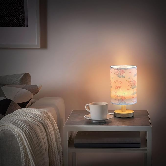 Bolaz Small Table Lamp for Bedroom Unicorn Rainbow Umbrella Pattern Table Lamp Nightstand Lamp for Livingroom Office Reading Working Table Desk