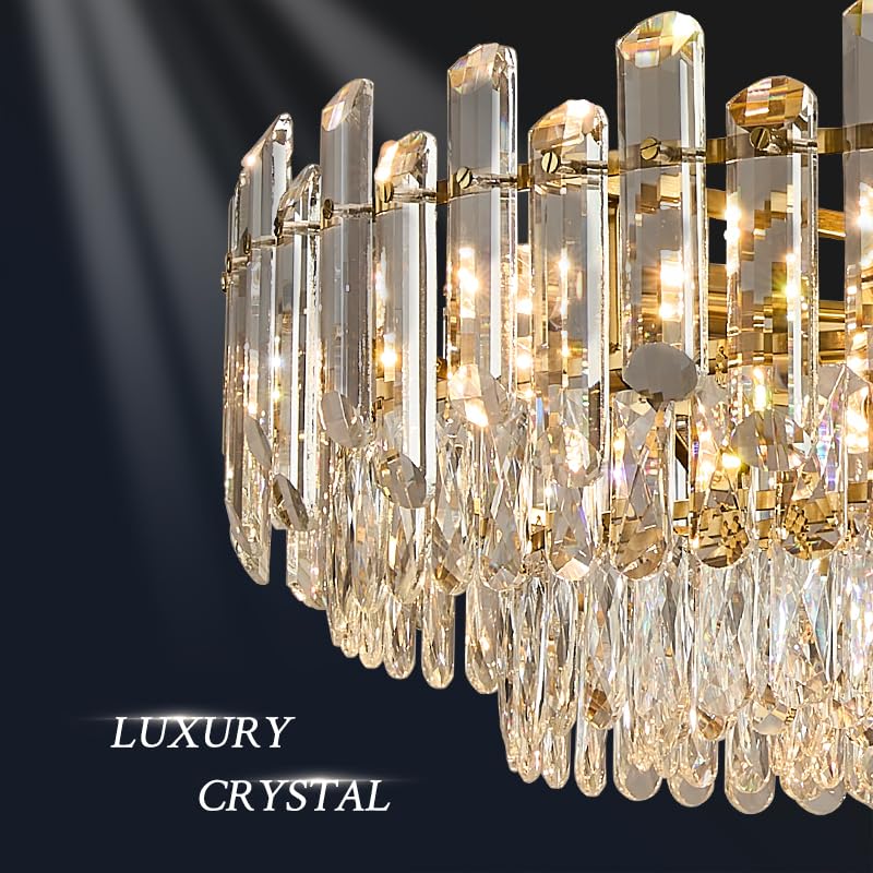 31.5" Gold Crystal Chandeliers Fully Transparent Crystal Modern3