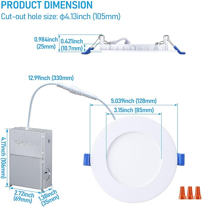 TORCHSTAR Basic Series 12-Pack 4 Inch Ultra-Thin LED Recessed Lighting with Junction Box, CRI90, Aluminum, 3000K Warm White, 5%-100% Dimmable Slim Recessed Downlight, 9W 810LM, ETL and Energy Star