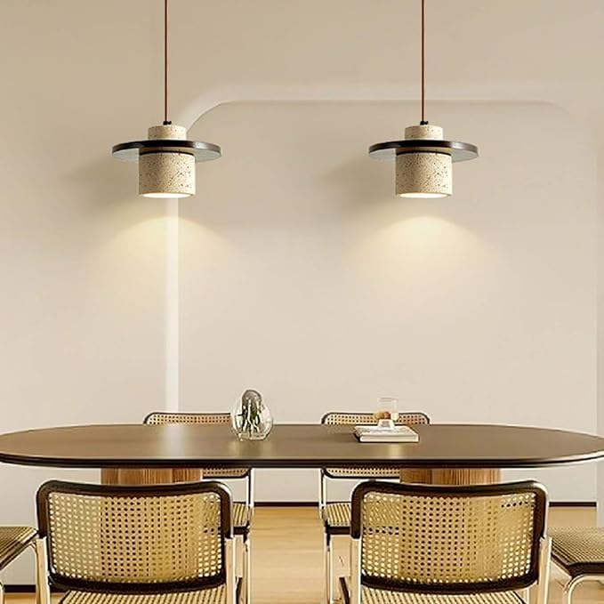 Wabi Sabi Pendant Light Natural Stone Retro Japanese Style Yellow Travertine Pendant Lighting Vintage Mini Wood Nordic Hanging Light Adjustable For Kitchen Island & Dining Room