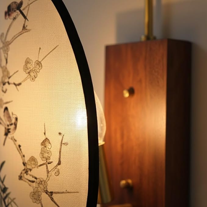 Chinese Style Zen Wall Sconce, Vintage Wood Wall Light Fixture, Retro Fabric Shade Wall Lamp, Antique Brass Sconce for Bedroom Bedside, Hallway, Foyer, Oriental Decor
