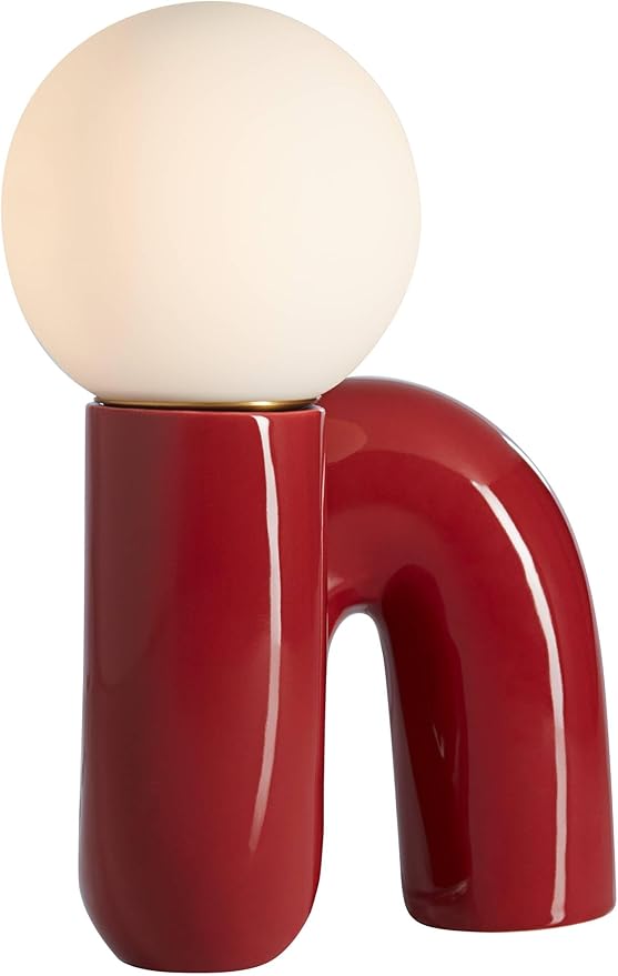 360 Lighting Fondant 11 3/4" Small Mid Century Modern Accent Table Lamp Velvet Red Ceramic Single Glass White Shade Living Room Bedroom Bedside Nightstand House Office Home