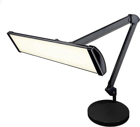 Neatfi Ultra 3,500 Lumen LED Desk Lamp, Color Correlated Temperature, 3 Light Modes, Dimmable, 45W, 26 Inch Wide Metal Shade, 540 SMD LEDs (CCT with Base, Black) - Aura Lighting