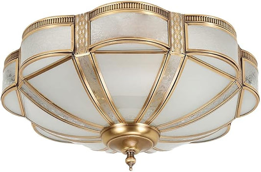 Classy Brass Flush Mount Ceiling Light, 6 Lights Frosted Glass Ceiling Lamp for Living Room Bedroom, 23"