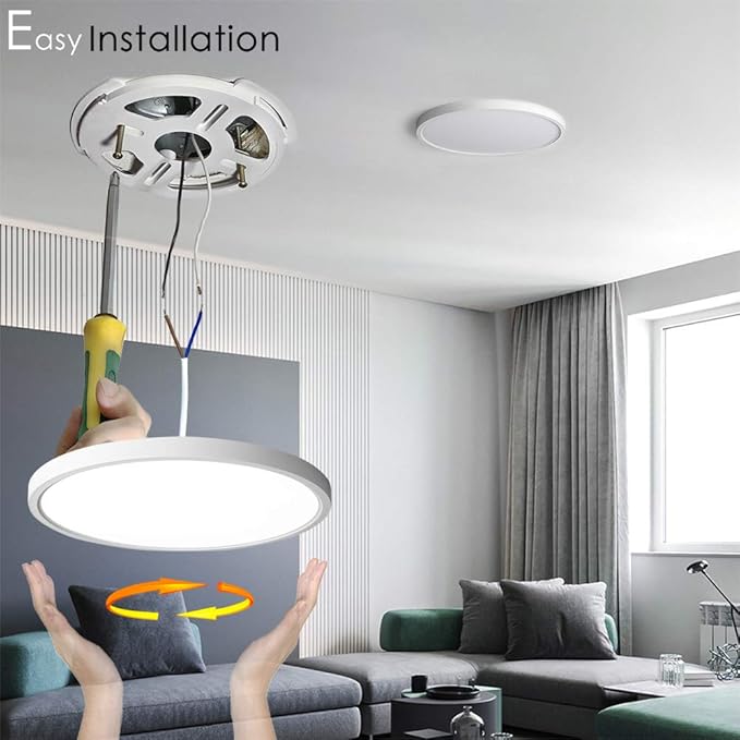 TALOYA LED Ceiling Light Living Room White, 15.8 Inch Thin Flat Modern Flush Mount Lighting Fixture for Bedroom,5 Color Temperatures in 1, 24w Round 0.94 Inch Thickness - Aura Lighting
