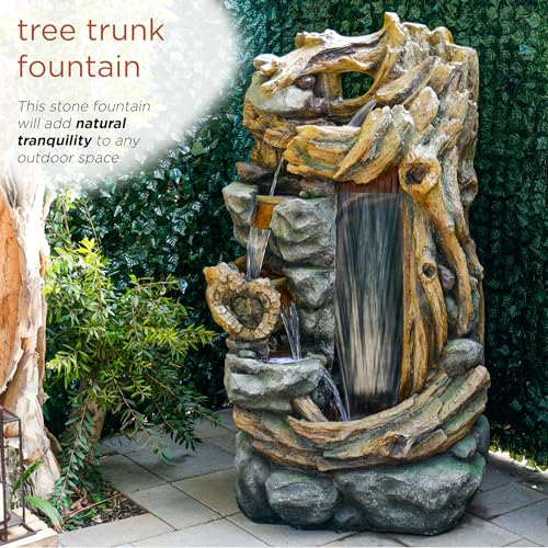 TZL404 71" Cascading Tree Trunk Fountain with LED Lights