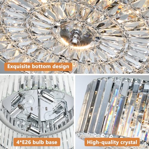 17.59-Inch 4-Light Chrome Round K9 Crystal Ceiling Light Fixture