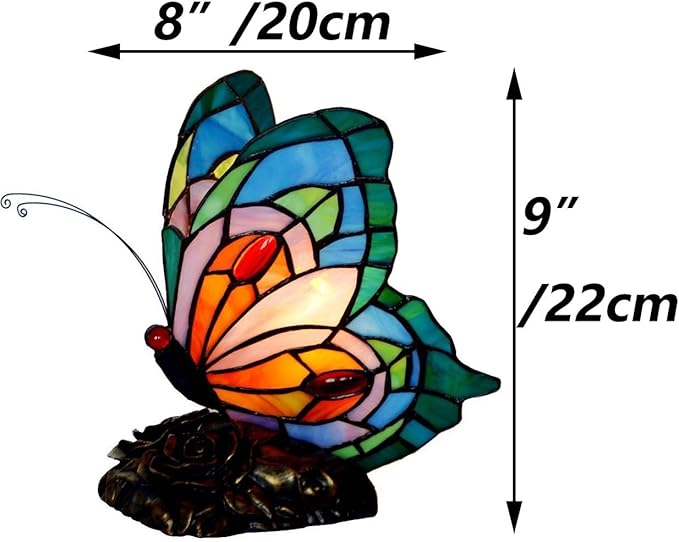 Bieye L10040 Butterfly Tiffany Style Stained Glass Accent Table Lamp, Night Light (Multi-Colored C)