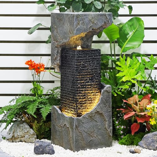 35.4" Outdoor Indoor Waterfall Fountain with LED Lights