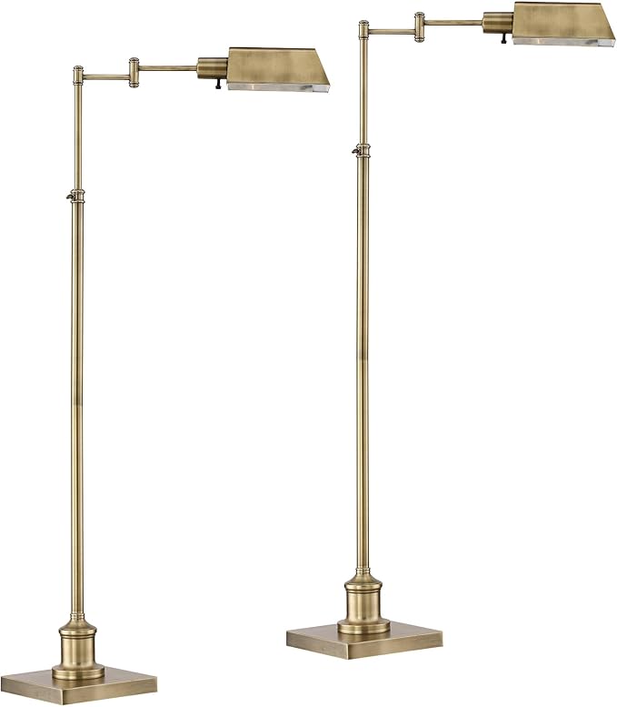 Regency Hill Jenson Traditional Farmhouse 54" Tall Standing Floor Lamps Set of 2 Lights Swing Arm Pharmacy Task Adjustable Gold Metal Aged Brass Finish Living Room Bedroom House Reading Office Home