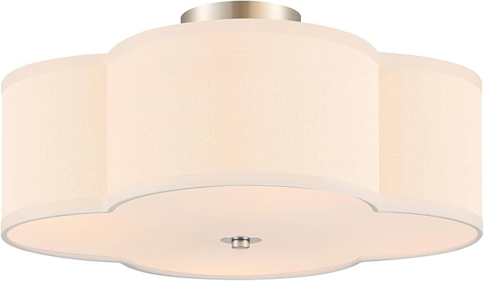 VONLUCE Semi-Flush Mount Ceiling Light, 15.8" Modern 4-Light Ceiling Light Fixture with White Clover-Shaped Shade 4 E26 Sockets for Bedroom Entryway Living Room, Nickel Finish, ETL Certificated - Aura Lighting