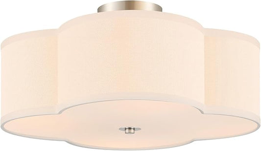 VONLUCE Semi-Flush Mount Ceiling Light, 15.8" Modern 4-Light Ceiling Light Fixture with White Clover-Shaped Shade 4 E26 Sockets for Bedroom Entryway Living Room, Nickel Finish, ETL Certificated - Aura Lighting