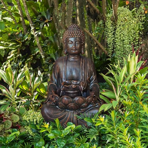 Zen Style Meditating Buddha Statue Fountain Polyresin Outdoor Decoration with Pump and LED Light