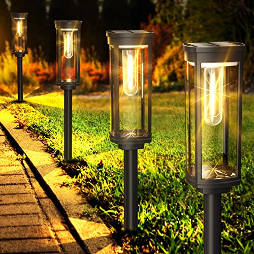 Solar Pathway Lights Outdoor Waterproof Warm White (4 Count)