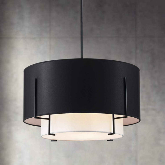 Saint Mossi 4-Lights Modern Fabric Chandelier for Dining Room, Black Farmhouse Chandelier Light Fixture Merged with Drum Style,Black Pendant Light Fixtures,H12 x D20,Down Rod Adjustable