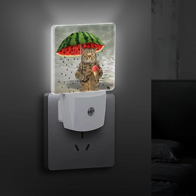 Cute Cat Holding Umbrella Plug in Night Light with Auto Dusk to Dawn Sensor,Warm Night Lights for Boys Girls Bedroom Bathroom Hallway Kids Room Gifts