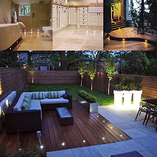LED Deck Lights Kit 12V Low Voltage Waterproof IP67 Warm White Recessed Deck Lighting In Ground Light for Step Stair Garden Patio Wood Floor Outdoor Landscape Accent Lights Fixtures (10 Count)