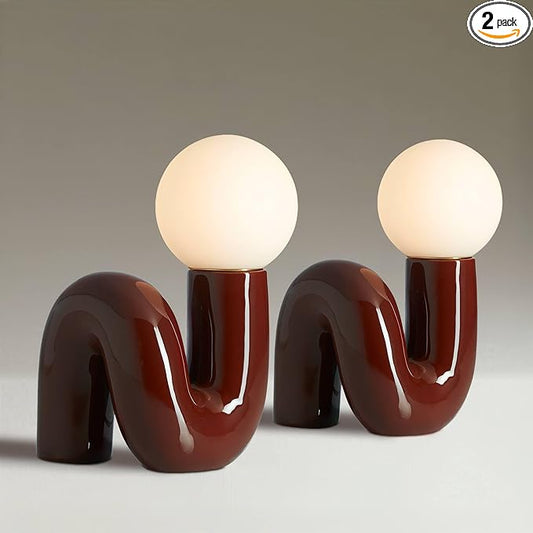 360 Lighting Fondant 11 1/2" Small Mid Century Modern Accent Table Lamps Set of 2 Chocolate Brown Ceramic Glass White Shade Living Room Bedroom Bedside Nightstand House Office Home