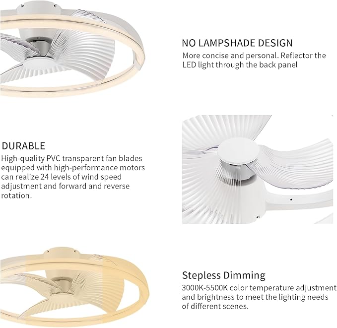 29in LED Ceiling Light with Fan, Ceiling Fan Lights 24 Levels Wind Speeds, Stepless Dimming Light, Modern Fan Lighting for Living Room, Dining Room, Bedroom, Office, 3000-5500K