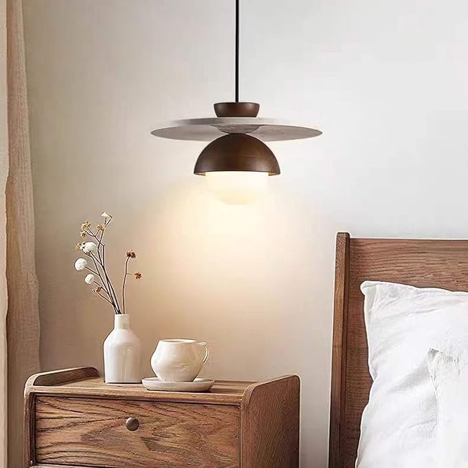 Wabi Sabi Pendant Light With Natural Stone Shade, Modern Walnut Wood Decoration Hanging Light, Yellow Travertine Pendant Lamp For Farmhouse Kitchen Island
