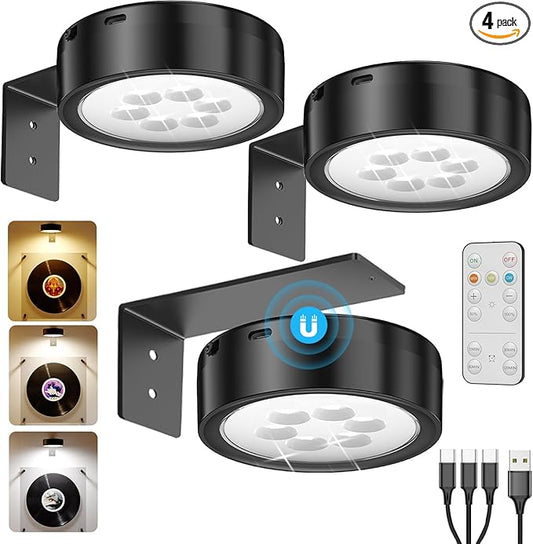Wireless Rechargeable Over Picture Lights for Wall, 3 Pack 2600mAh Battery Art Light for Paintings Cordless Light Above Picture Frame LED Gallery Lighting Remote Magnetic Puck Lights for Decor Poster