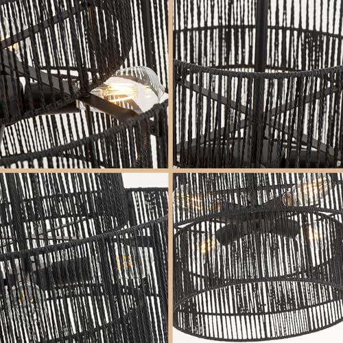24” Boho Hand Woven Rattan Chandelier 3 Round Adjustable 4