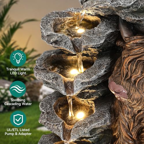 6 Tier Outdoor Water Fountain LED Waterfall with Highland Cow