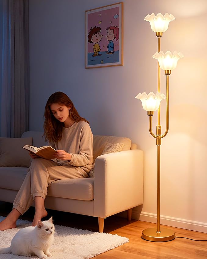 Lightdot 66IN Flower Floor Lamp 3-Lights Vintage Floor Lamps with 3000K Warm White Bulbs for Wedding Party Modern Tall Standing Lamp for Living Room/Bedroom