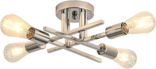 ZGLAOJT ZGLAOJT4-Lights Ceiling Light Fixture，Chrome Modern Metal Chandelier，Farmhouse Lighting for Kitchen Bedroom Bathroom LivingRoom Corridor LaundryRoom Bar