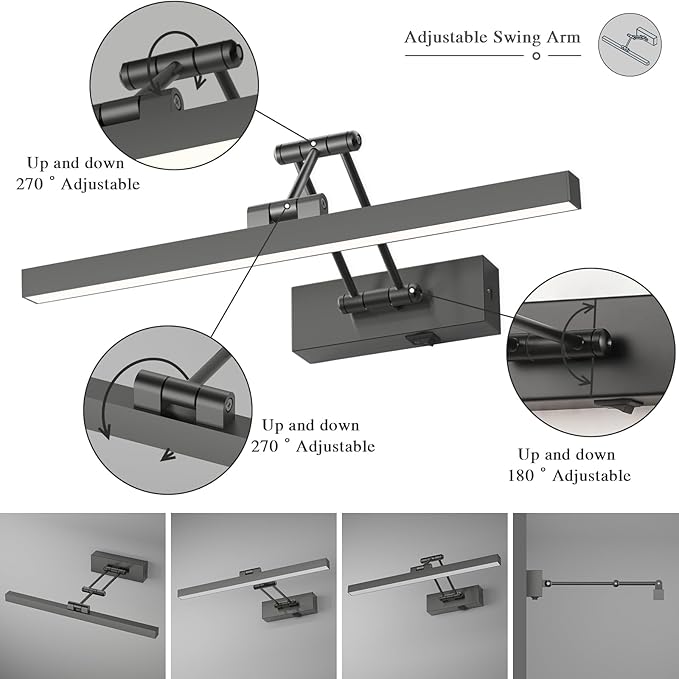Rechargeable Lights for Pictures on Wall Battery Operated Brushed Grey 15.7 Inch Wall Lights with Swing Arm and Timer Function Cordless Art Light with Remote Timer for Paintings,Gallery