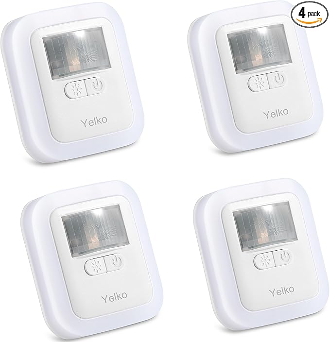 YELKO Night Light Plug in,[4Pack] Dimmable Motion Sensor Nightlights with 10Levels Adjustable Brightness[1-200LM], Cool White LED Lights for Bathroom, Stairs,Hallway