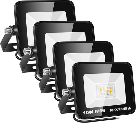 Willpower 4 Pieces 10W LED Flood Lights,900lm Outdoor Security Lights,IP66 Waterproof Outside Lamp 6000K White Spot Light 110V Exterior Lighting for Yard Backyard House Court Stadium Parking