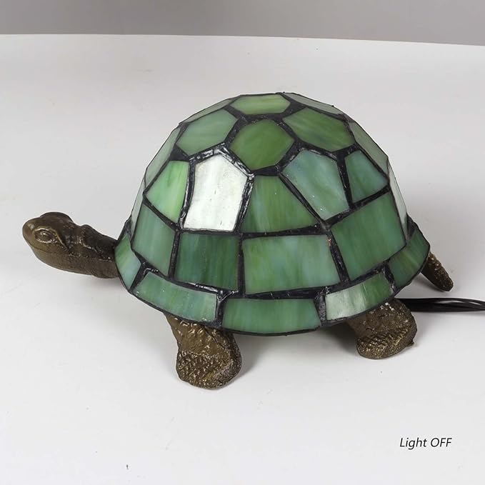 Bieye L10691 Tortoise Tiffany Style Stained Glass Accent Table Lamp Night Light for Bedside Living Room Bedroom (Light Green)