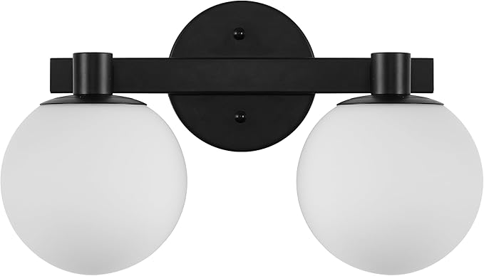 JONATHAN Y 5.75" Black/White Modern Globe LED Vanity Wall Sconce Light, White Frosted Glass Shade, Mid-Century Art Deco Wall Lamp for Bathroom, Kitchen, Hallway (JYL3541B)