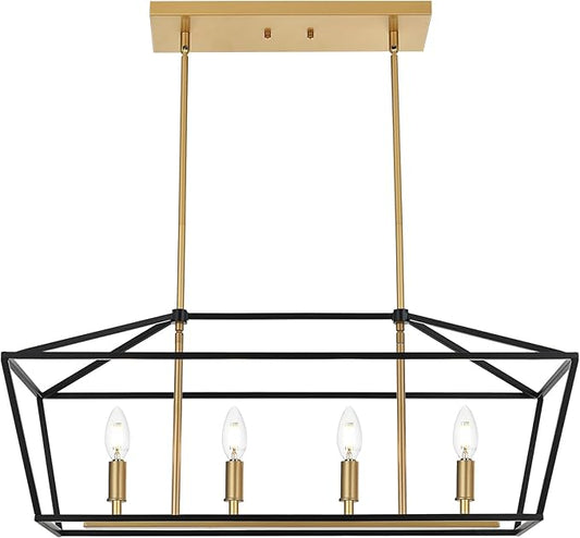 Kitchen Island Light 4-Light Linear Chandelier, Farmhouse Dining Room Pendant Lighting with Adjustable Height, Ceiling Lights Hanging Over Table
