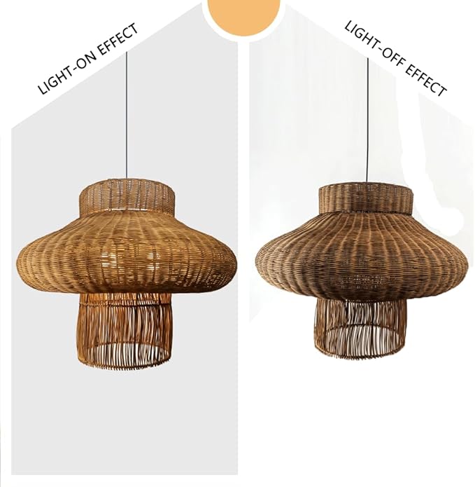Lantern Shape Rattan Pendant Light, Handwoven Wicker Chandelier,Natural Plant Rattan Hanging Lamp,Japanese Wabi-Sabi Chinese Zen Southeast Asian Fixture,for Living Room Tea Room Restaurant