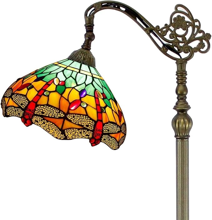 Tiffany Lamp Shade Replacement 12X6 Inch Stained Glass Lampshade Only 1-5/8-Inch Fitter Opening for Arched Floor Lamp, Torchiere Lamp, Pendant Light (Green Yellow)